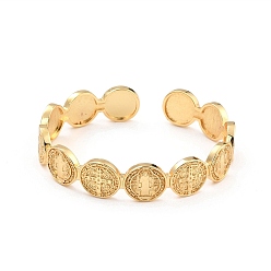 Настоящее золото 18K Плоский круглый браслет-манжета с крестом иисусом, религиозный латунный открытый браслет для женщин, без свинца и без кадмия, реальный 18 k позолоченный, внутренний диаметр: 2 дюйм (5.2 см) x 1-3/4 дюйм (4.3 см)