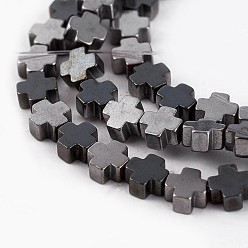 Platinum Plated Electroplated Non-magnetic Synthetic Hematite Beads Strands, Cross, Platinum Plated, 4x4x2mm, Hole: 0.6mm, about 98pcs/strand, 16.14 inch(41cm)