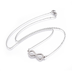Stainless Steel Color 304 Stainless Steel Pendant Necklaces, with Cable Chains, Infinity, Stainless Steel Color, 18.89 inch(48cm), Pendant: 9x26.5x2.5mm