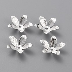 925 Sterling Silver Plated Brass Bead Cap, Long-Lasting Plated, 5-Petal Flower, 925 Sterling Silver Plated, 14x3mm, Hole: 1.5mm