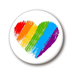 Heart Rainbow Color Pride Flat Round Tinplate Lapel Pin, Badge for Backpack Clothes, Heart, 44mm