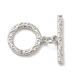 Real Platinum Plated Brass Toggle Clasps, Real Platinum Plated, 20mm long, rod: 4x18x2mm, ring: 14x12x2mm, hole: 1.2mm