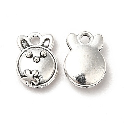 Antique Silver Tibetan Style Alloy Charms, Rabbit with Flower Charms for Easter, Antique Silver, 13x9.5x4mm, Hole: 1.8mm, about 714pcs/1000g