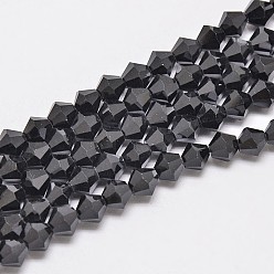 Noir Imiter cristal autrichien verre toupie brins de perles, AA grade, facette, noir, 6x6mm, Trou: 1mm, Environ 46~48 pcs/chapelet, 10.5 pouce