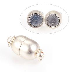Матовый Серебристый Цвет Латунные магнитные застежки с петлями, овальные, матовое серебро, 17x8 мм, отверстие : 3 мм