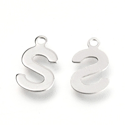 Letter S 201 Stainless Steel Charms, Alphabet, Letter.S, 12.4x7.3x0.6mm, Hole: 1.4mm