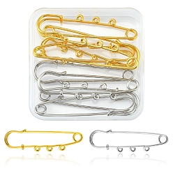 Golden & Stainless Steel Color 8Pcs 2 Colors Stainless Steel Safety Pins, Kilt Pins with 3 Loop, Golden & Stainless Steel Color, 64x14.6x1.5mm, 4Pcs/color