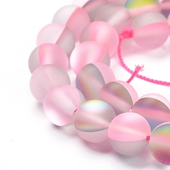 Rose Nacré Brins synthétiques de perles de lune, perles holographiques, teint, givré, ronde, perle rose, 8mm, Trou: 1mm, Environ 45~47 pcs/chapelet, 14~15 pouce