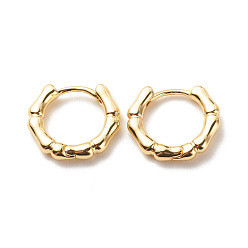 Golden Brass Bamboo Shape Hoop Earrings for Women, Cadmium Free & Lead Free, Golden, 13.5x15.5x2.6mm, Pin: 1mm