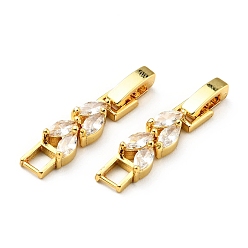 Golden Rack Plating Brass Clear Cubic Zirconia Watch Band Clasps, Cadmium Free & Lead Free, Long-Lasting Plated, Leaf, Golden, 32x6x4mm, Hole: 3x3.7mm