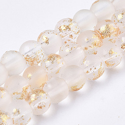 PapayaWhip Frosted Spray Painted Glass Beads Strands, with Golden Foil, Round, PapayaWhip, 4~5mm, Hole: 0.9~1.2mm, about 95~103pcs/Strand, 13.78 inch~14.88 inch(35~37.8cm)