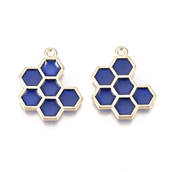 Dark Blue Alloy Pendants, with Enamel, Honeycomb, Golden, Dark Blue, 21x17x1.5mm, Hole: 1.6mm
