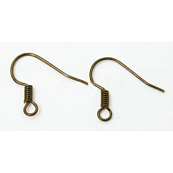 Antique Bronze Brass Earring Hooks, with Horizontal Loop, Antique Bronze, 15~17.5mm, Hole: 1.5mm