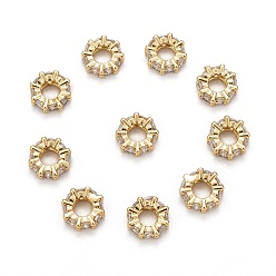 Golden Brass Cubic Zirconia European Beads, Rondelle, Golden, 8x3mm, Hole: 4mm