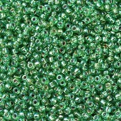 (RR1015) Silverlined Light Green AB Cuentas de rocailles redondas miyuki, granos de la semilla japonés, (rr 1015) plateado verde claro ab, 11/0, 2x1.3 mm, agujero: 0.8 mm, sobre 1100 unidades / botella, 10 g / botella