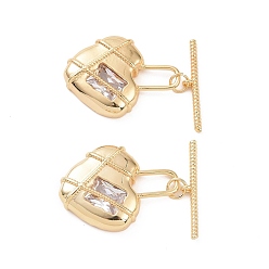 Real 18K Gold Plated Brass Pave Clear Cubic Zirconia Toggle Clasps, Heart, Real 18K Gold Plated, Bar: 24.5x4x2mm, Hole: 1.4mm, Heart: 28.5x21x6mm, Hole: 10x4.5mm
