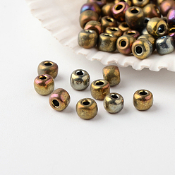 Antique Bronze Plated 12/0 Grade A Round Glass Seed Beads, Metallic Colours Iris, Antique Bronze Plated, 12/0, 2x1.5mm, Hole: 0.5mm, about 45000pcs/pound