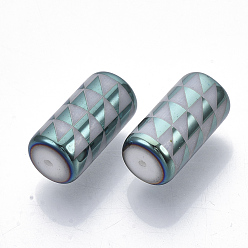 Aquamarine Electroplate Glass Beads, Column with Triangle Pattern, Aquamarine, 20x10mm, Hole: 1.2mm, about 50pcs/bag