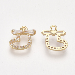 Real 18K Gold Plated Brass Cubic Zirconia Charms, Christmas Sock, Clear, Real 18K Gold Plated, 11x10x3mm, Hole: 1mm