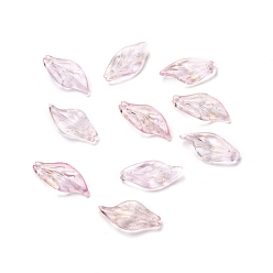 Pink Transparent Glass Pendants, Petaline, Pink, 20x9.5x3mm, Hole: 1.2mm