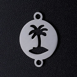 Stainless Steel Color 201 Stainless Steel Links connectors, Flat Round with Coconut Tree, Stainless Steel Color, 16.5x12x1mm, Hole: 1.5mm