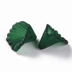 Dark Green Frosted Acrylic Bead Caps, Flower, Dark Green, 12x12x9mm, Hole: 1.2mm, about 1700pcs/500g
