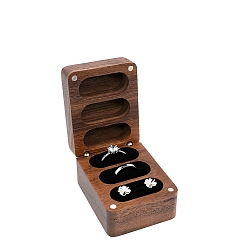 Черный Подарочная коробка для ювелирных изделий из орехового дерева с 3-слотами и магнитной крышкой, для колец, хранение серег, прямоугольные, чёрные, 6.2x4.8x3.7 см