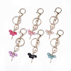 Mixed Color Alloy Resin Keychain, with Rhinestone, Golden Tone Alloy Key Clasps and Iron Key Rings, Ballet Girl, Mixed Color, 117~119mm