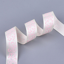 Misty Rose Single Face Satin Ribbon, Polyester Ribbon, Flower Pattern, Misty Rose, 1 inch(25mm), about 50yards/roll(45.72m/roll)