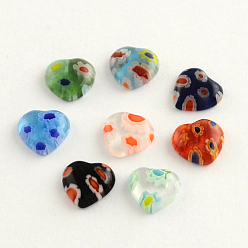 Mixed Color Heart Handmade Millefiori Glass Cabochons, Mixed Color, 8x8x2.5mm