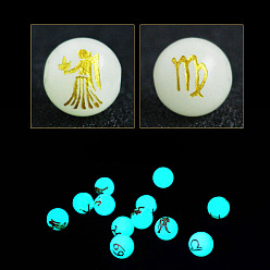 Vierge Perles de verre de style lumineux, brillent dans les perles sombres, rond avec motif douze constellations, virgo, 10mm