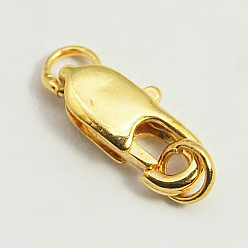 Golden Brass Lobster Claw Clasps, with Soldered Jump Rings, Golden, Clasps: 10.5x5mm, Soldered Jump Rings: 4x0.7~0.8mm, Inner Diameter: 1.5mm