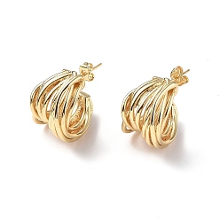Real 18K Gold Plated Brass Thick C-shape Stud Earrings for Women, Real 18K Gold Plated, 20x20x14mm, Pin: 0.8mm