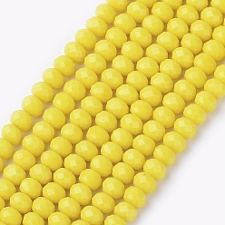 Jaune Perles en verre jade d'imitation, facette, rondelle, jaune, 6x4mm, Trou: 1mm, Environ 89 pcs/chapelet, 15.6 pouce