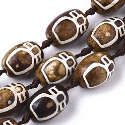 Nectar Bottle Pattern Tibetan Style dZi Beads Strands, Natural Agate Beads, Dyed & Heated, Oval, Nectar Bottle Pattern, 14~16x21~23mm, Hole: 2.2mm, about 12pcs/Strand, 13.78 inch(35cm)