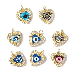 Mixed Color Brass Micro Pave Clear Cubic Zirconia Pendants, with Resin and Jump Rings, Lead Free & Cadmium Free, Heart with Eye, Real 18K Gold Plated, Mixed Color, 20.5x19x4.5mm, Hole: 4mm