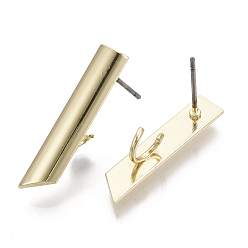 Light Gold Iron Stud Earring Findings, with Loop and Steel Pin, Light Gold, 24x5mm, Hole: 4.5mm, Pin: 0.7mm