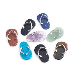 Mixed Stone Mixed Gemstone Pendants, with Platinum Plated Brass Finding, Slipper, 39.5x23.4x2.5mm, Hole: 5x14~15mm