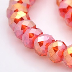 Red AB Color Plated Faceted Rondelle Electroplate Glass Beads Strands, Red, 6x4mm, Hole: 1mm, about 85pcs/strand, 16 inch
