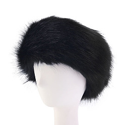 Black Faux Fur Fiber Yarn Warmer Headbands, Soft Stretch Thick Cable Knit Head Wrap for Women, Black, 320x120mm