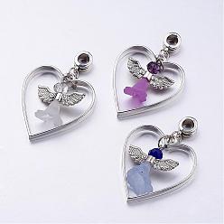 Mixed Color Alloy European Dangle Charms, Large Hole Heart Beads, with Acrylic and Glass Beads, Lovely Wedding Dress Angel Dangle, Mixed Color, 46mm, Hole: 4.5mm