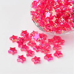 Pourpre Perles acryliques transparentes écologiques, étoiles, rose, couleur ab , environ 10 mm de diamètre, épaisseur de 4mm, trou: 1.5 mm. environ 2140 pcs / 500 g