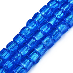 Dodger Blue Handmade Silver Foil Lampwork Beads, Cube, Dodger Blue, 8~9x7.5~9x7.5~9mmmm, Hole: 1.5mm, about 50pcs/strand, 16.22 inch(41.2cm)