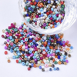 Color mezclado Perlas de cilindro de vidrio, granos de la semilla, pintura para hornear, agujero redondo, color mezclado, 1.5~2x1~2 mm, agujero: 0.8 mm, sobre 8000 unidades / bolsa, sobre 85~95 g / bolsa
