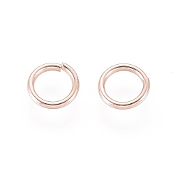 Oro Rosa 304 de acero inoxidable anillos del salto abierto, oro rosa, 18 calibre, 6.5x1 mm, diámetro interior: 5 mm