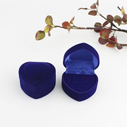 Синий Бархат кольца коробки, для свадьбы, футляр для хранения ювелирных изделий, сердце, синие, 4.8x4.8x3.5 см