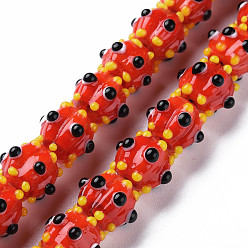 Red Opaque Handmade Bumpy Lampwork Beads Strands, Pumpkin, Red, 9.5~10.5x12.5~13.5mm, Hole: 2mm, about 50pcs/strand, 20.08 inch(51cm)