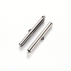 Stainless Steel Color 304 Stainless Steel Slide On End Clasp Tubes, Slider End Caps, Stainless Steel Color, 6x40x4mm, Hole: 3x1.5mm, Inner Diameter: 3mm