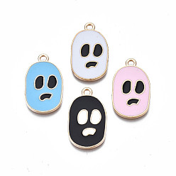 Mixed Color Alloy Enamel Pendants, Cadmium Free & Nickel Free & Lead Free, Light Gold, for Halloween, Skull, Mixed Color, 25x15x1.5mm, Hole: 1.8mm