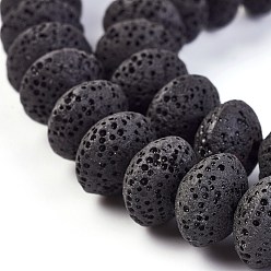 Noir Brins de perles de pierre de lave naturelle, teint, rondelle, noir, 15~16x9.5~9.7mm, Trou: 2.5mm, Environ 42 pcs/chapelet, 15.15 pouces ~ 15.55 pouces (38.5~39.5 cm)